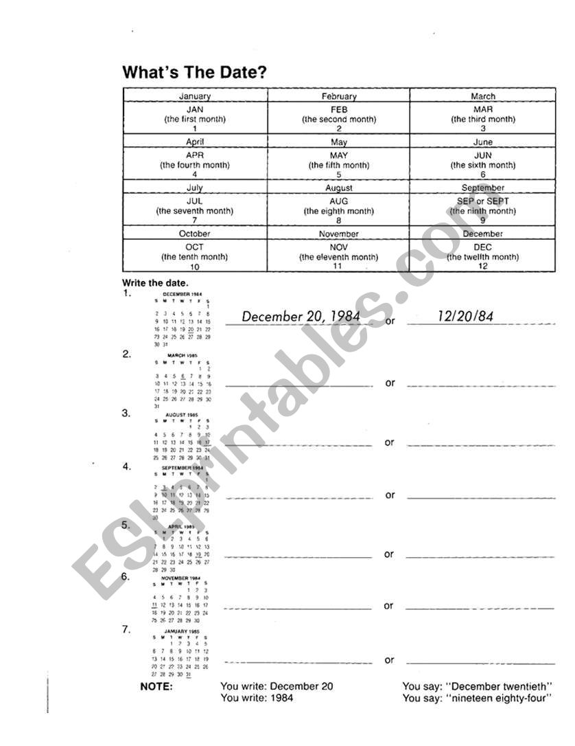 Date  worksheet