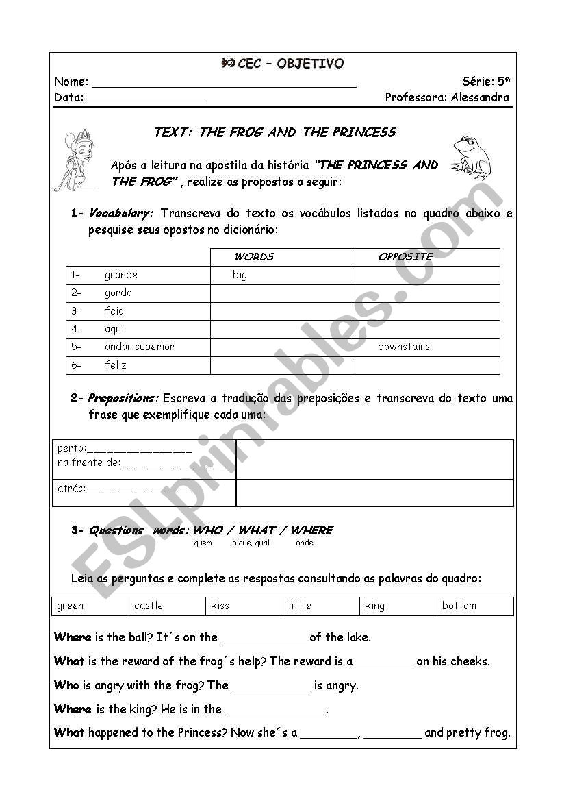 frog and princess worksheet