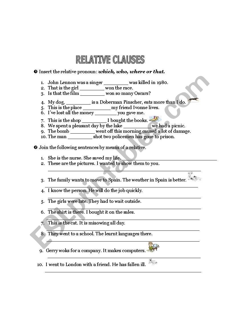 Relative clauses worksheet