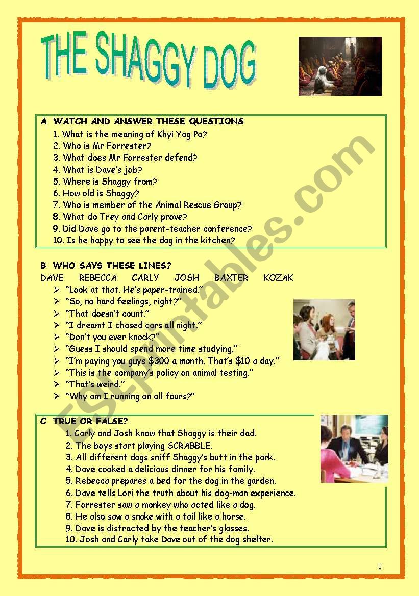 THE SHAGGY DOG worksheet