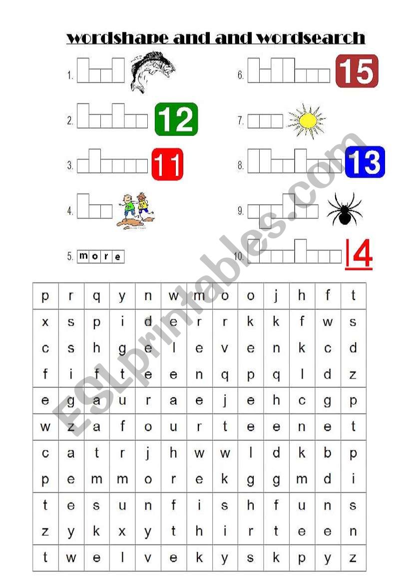 wordshape and wordsearch worksheet