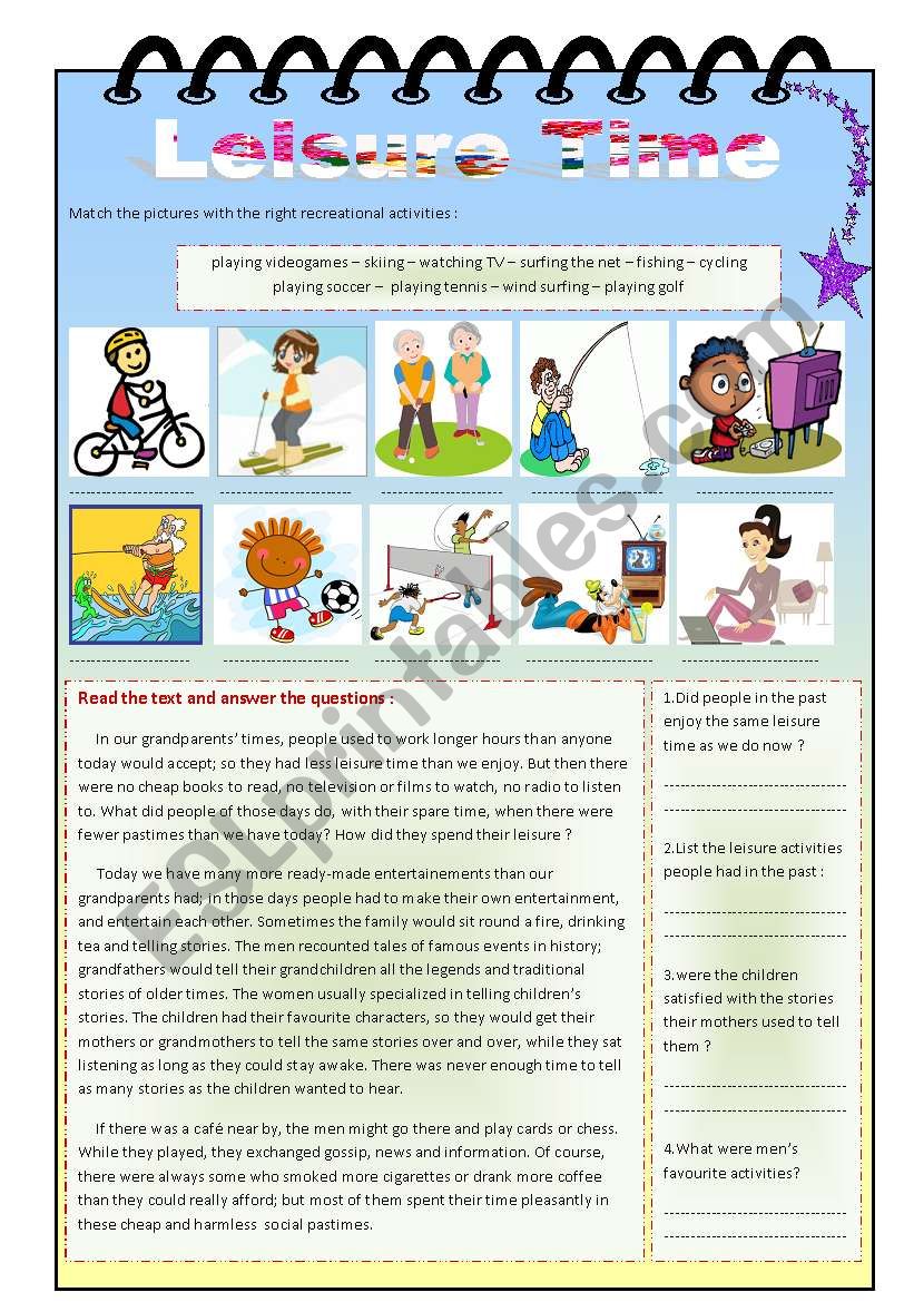 leisure activities worksheet