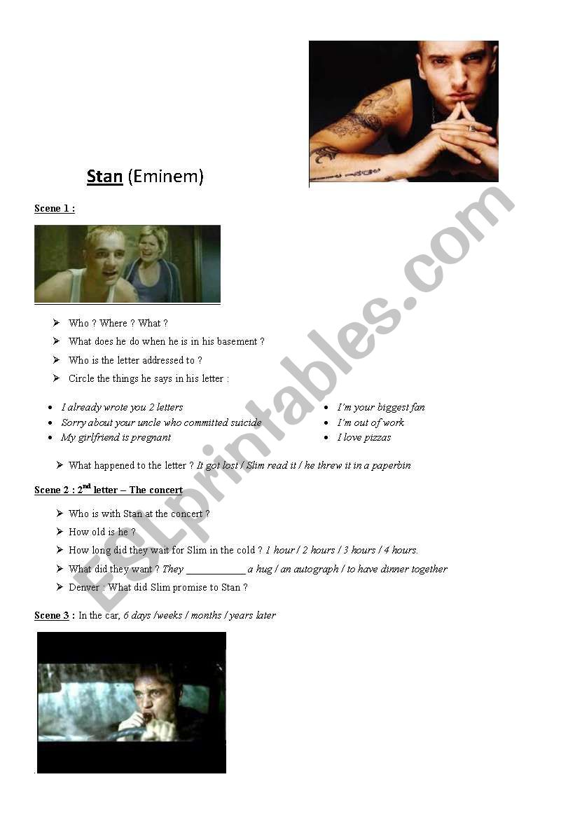 Stan - Eminem worksheet