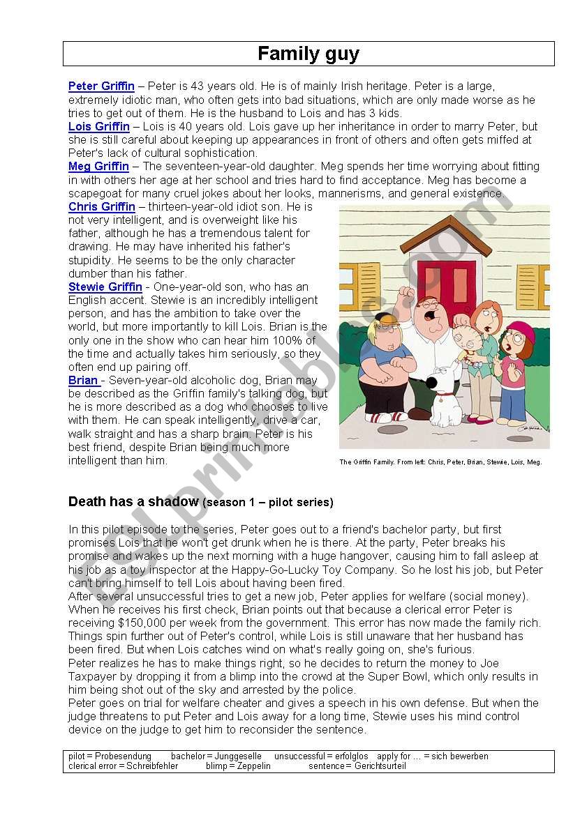 Family guy worksheet