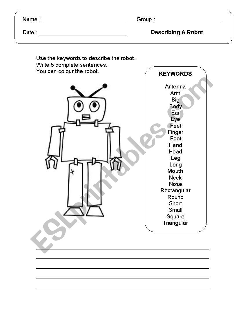 Describing a Robot worksheet