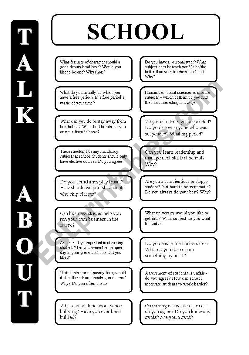 School - 18 conversation cards - upper-intermediate level (editable)