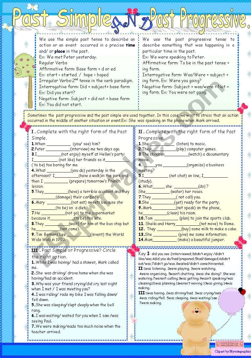 Simple Past And Past Progressive Worksheets With Answers