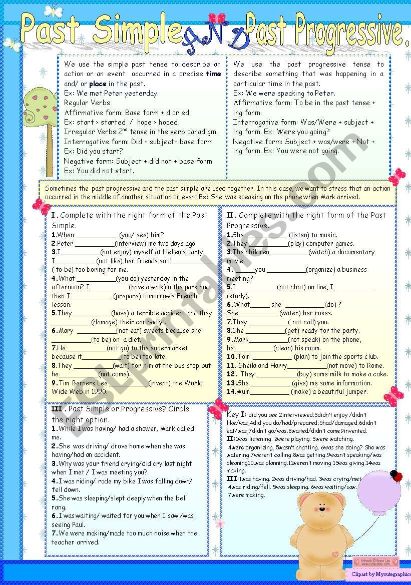 PAST SIMPLE AND PAST PROGRESSIVE ESL Worksheet By LUCETTA06