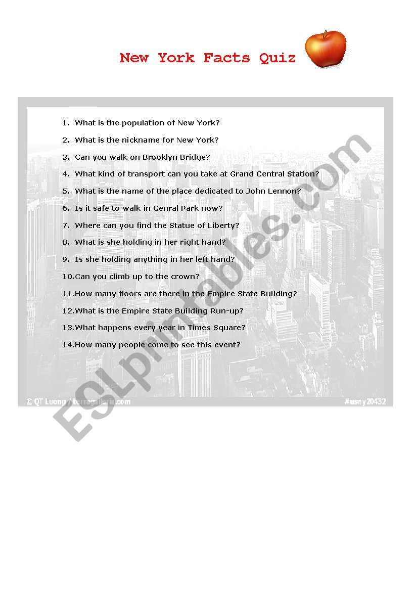 New York Facts Quiz worksheet