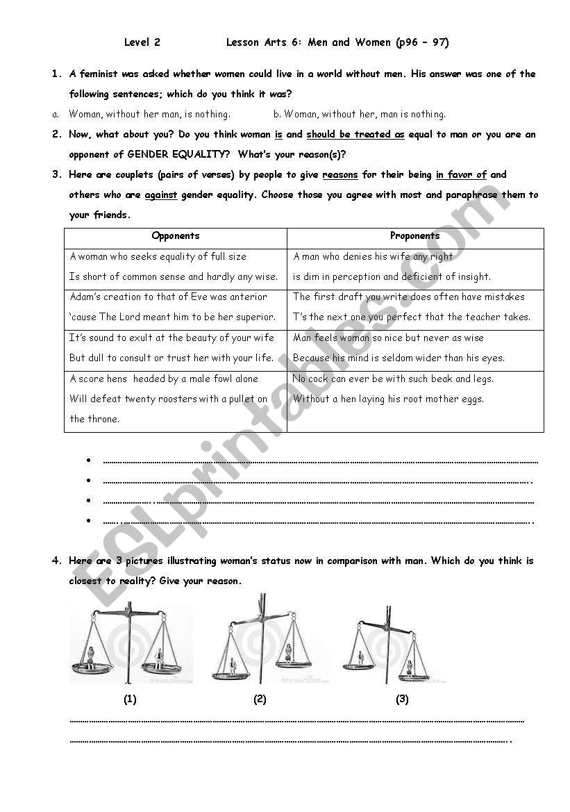 Level 2, Arts 6: Men and Women (Repeated to correct picture in task 4 )