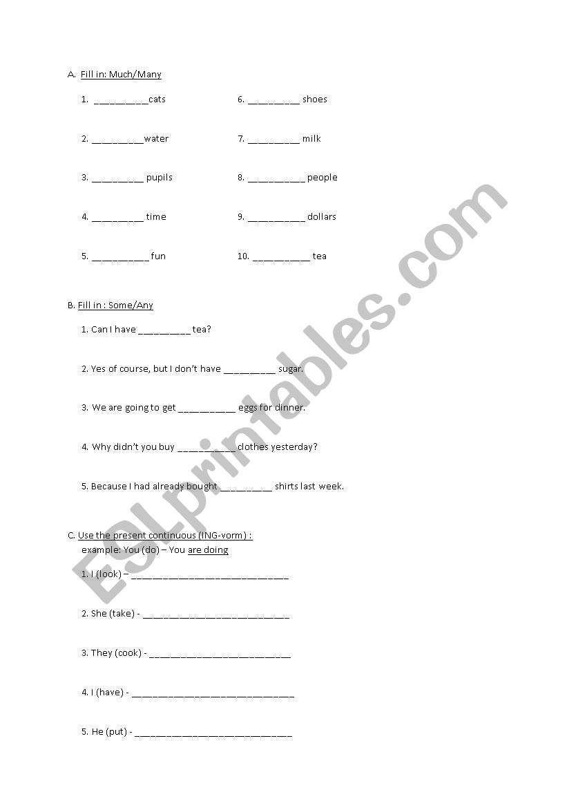 Short test worksheet