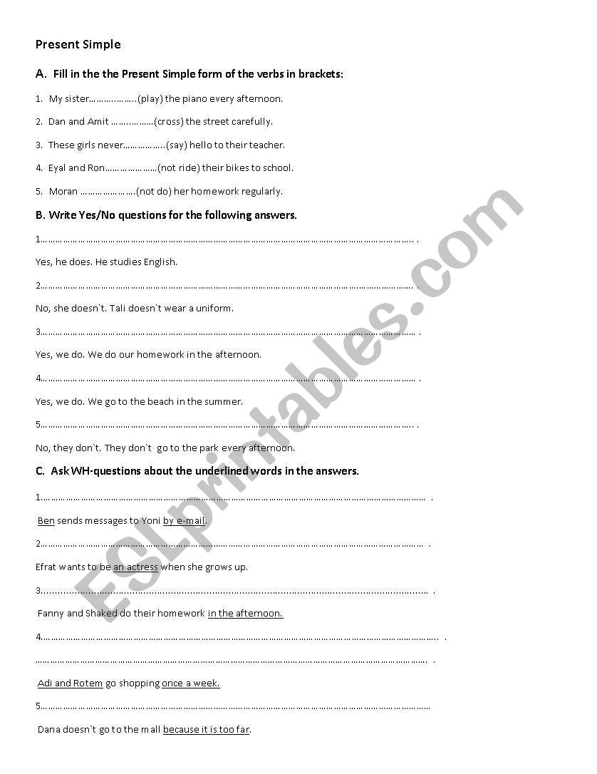 present simple worksheet