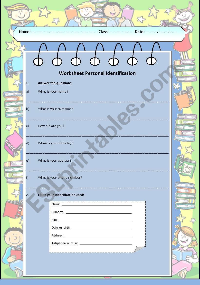  Personal IdentificationWorksheet