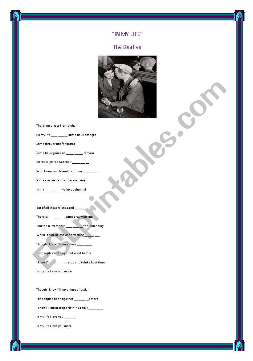 In my life -The Beatles worksheet