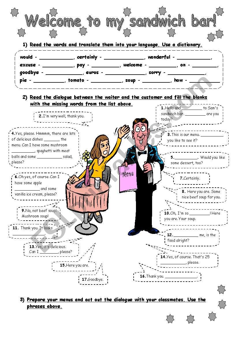 ORDERING FOOD - PAIRWORK worksheet