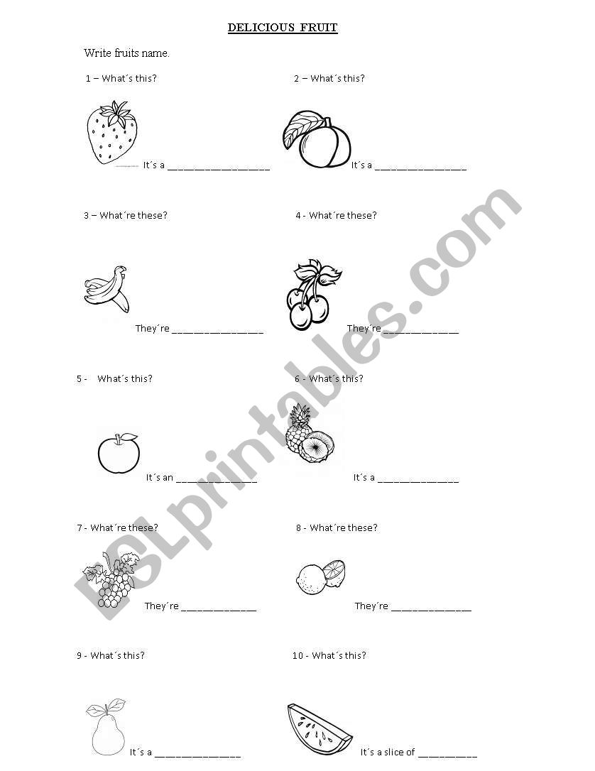 Delicious fruit worksheet