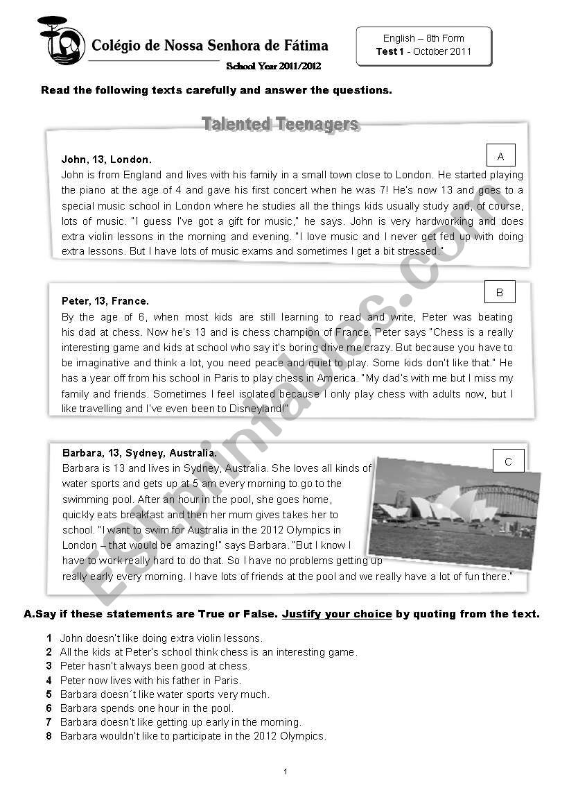 Englis test worksheet