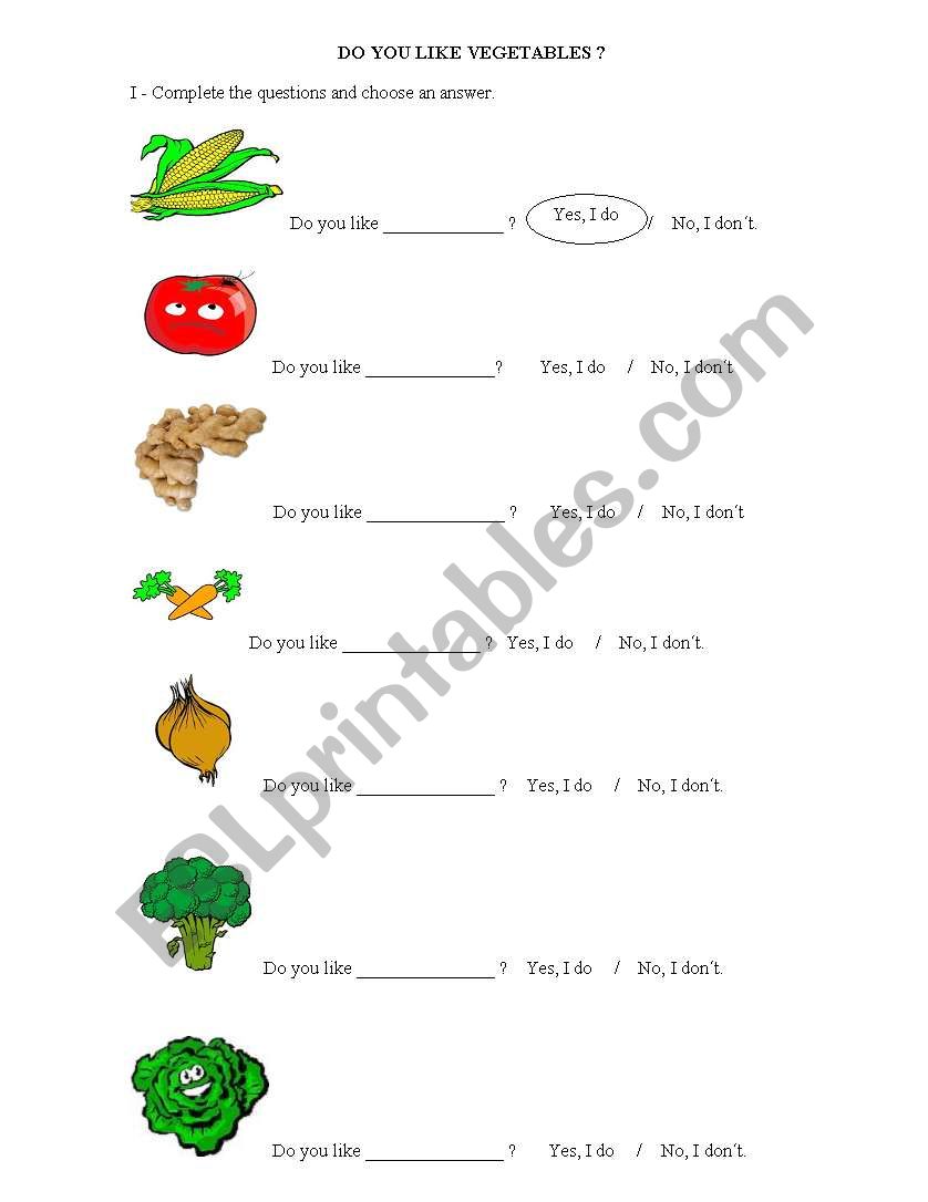 Do you like vegetables? worksheet