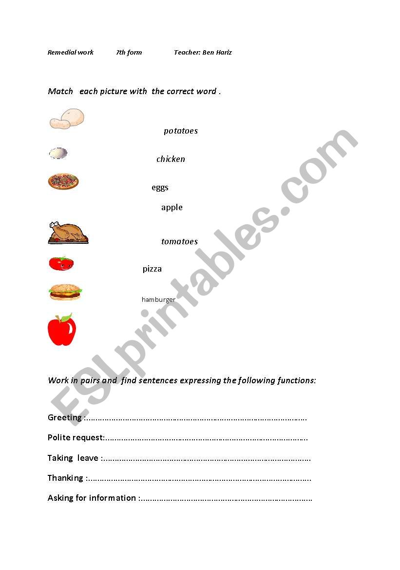 Remedial work and review worksheet 