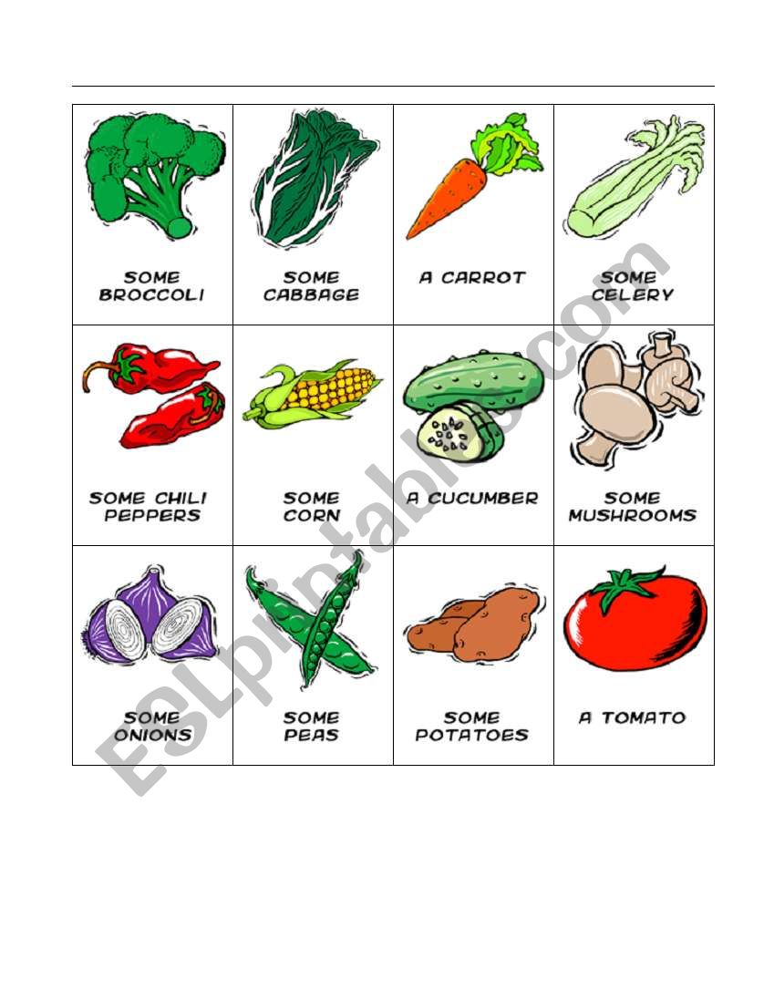 vegetable cards worksheet