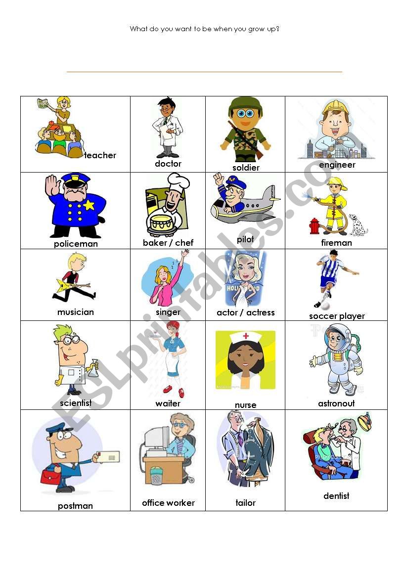 English Worksheets What Do You Want To Be When You Grow Up 