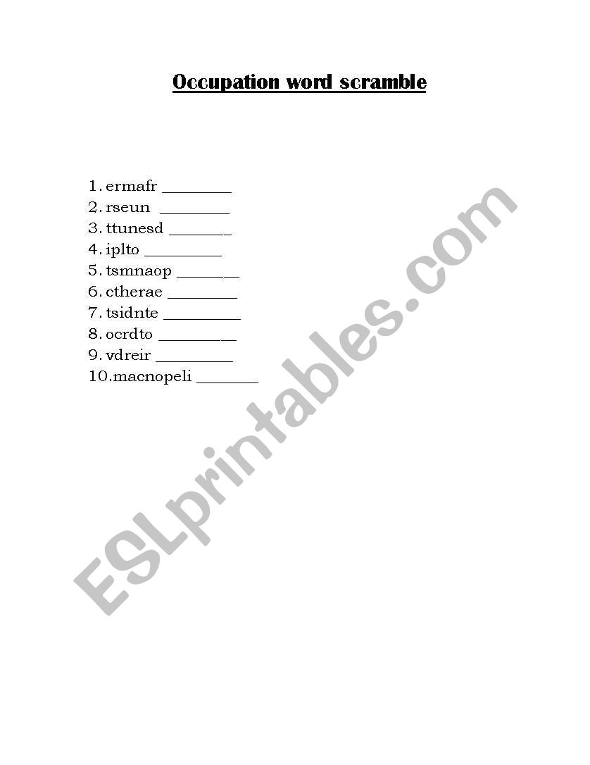 Occupation worksheet
