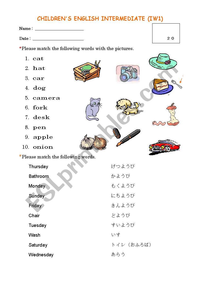 Vocabulary quiz for children worksheet