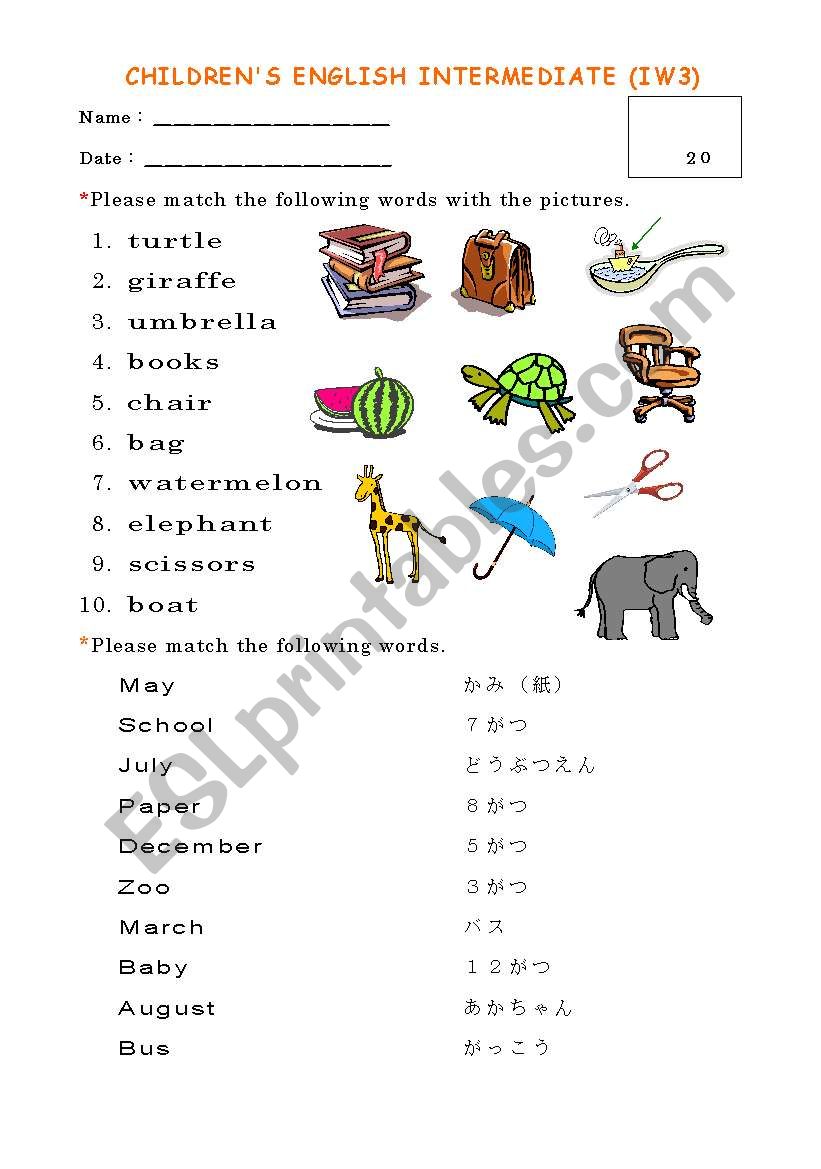 Vocabulary quiz for children worksheet