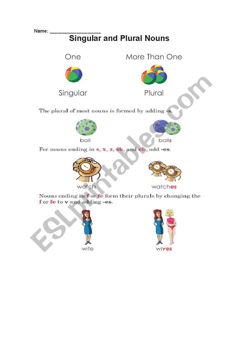 plural nouns sheet 1 worksheet