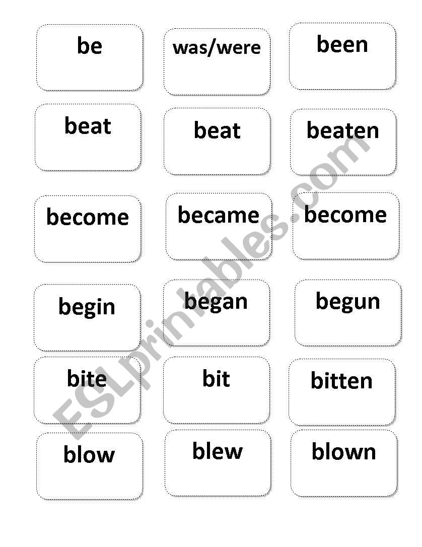 Irregular Verb activity cards worksheet