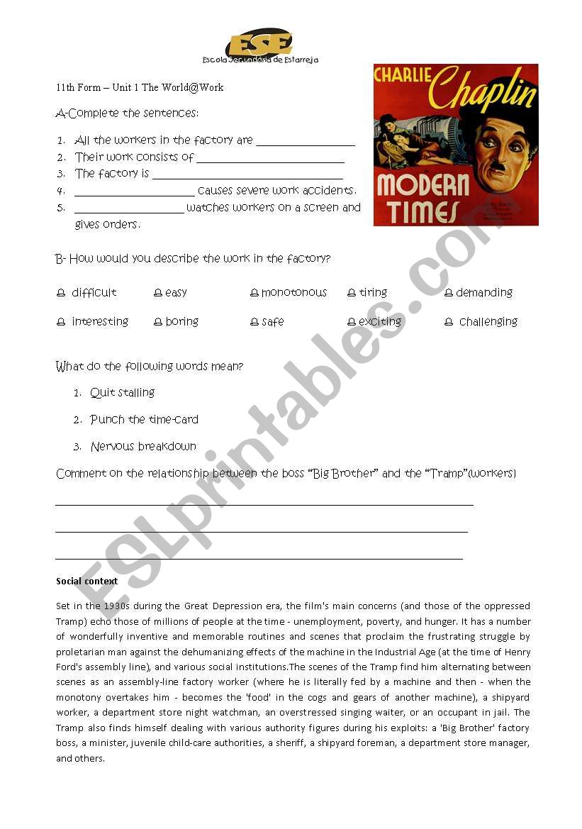 Modern  Times worksheet