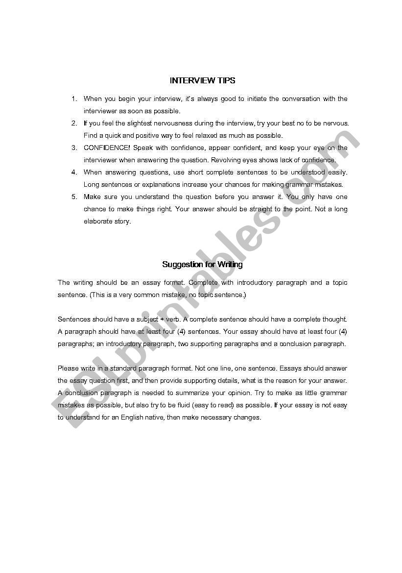 interview form worksheet