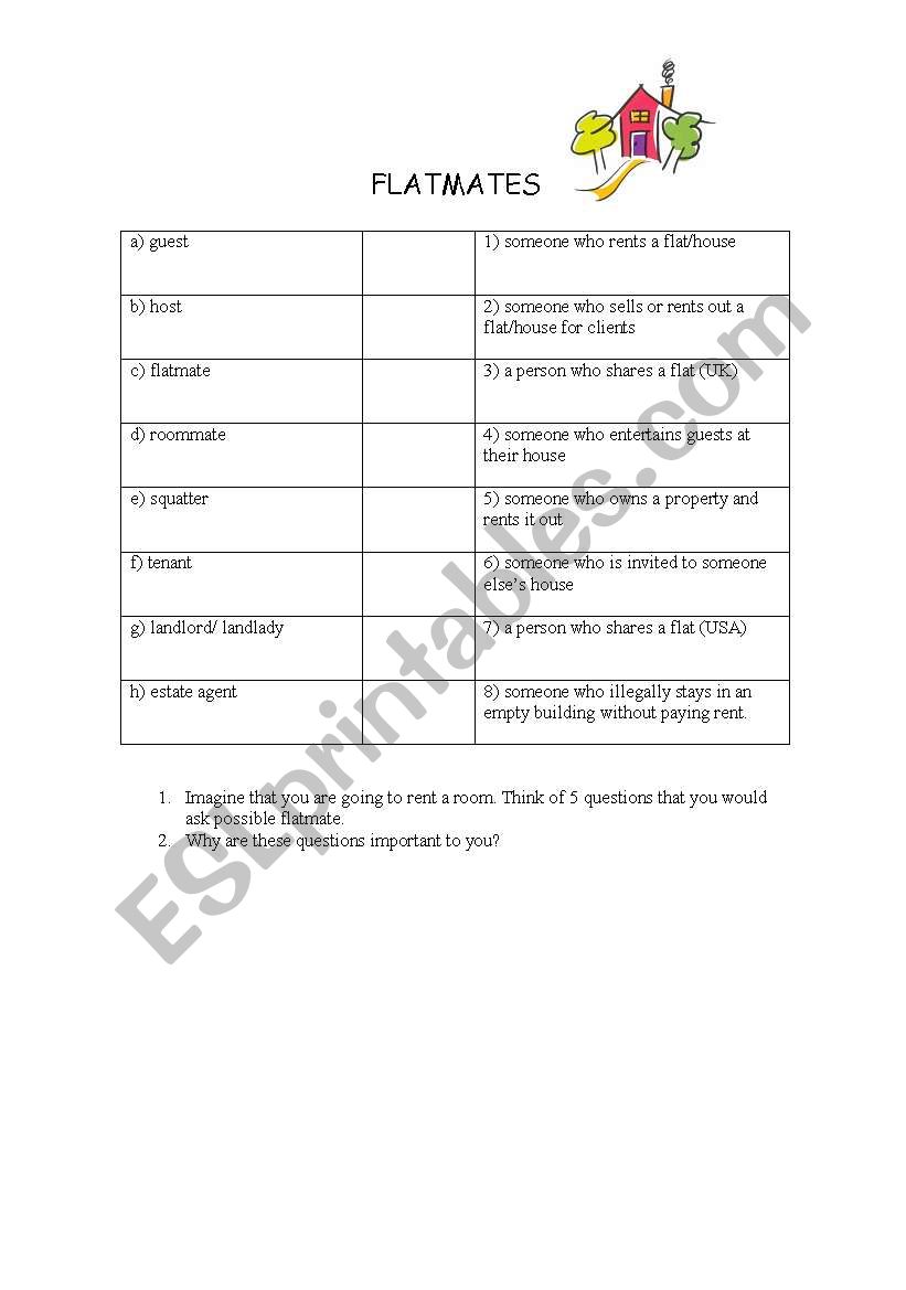 Flatmates speaking activity worksheet