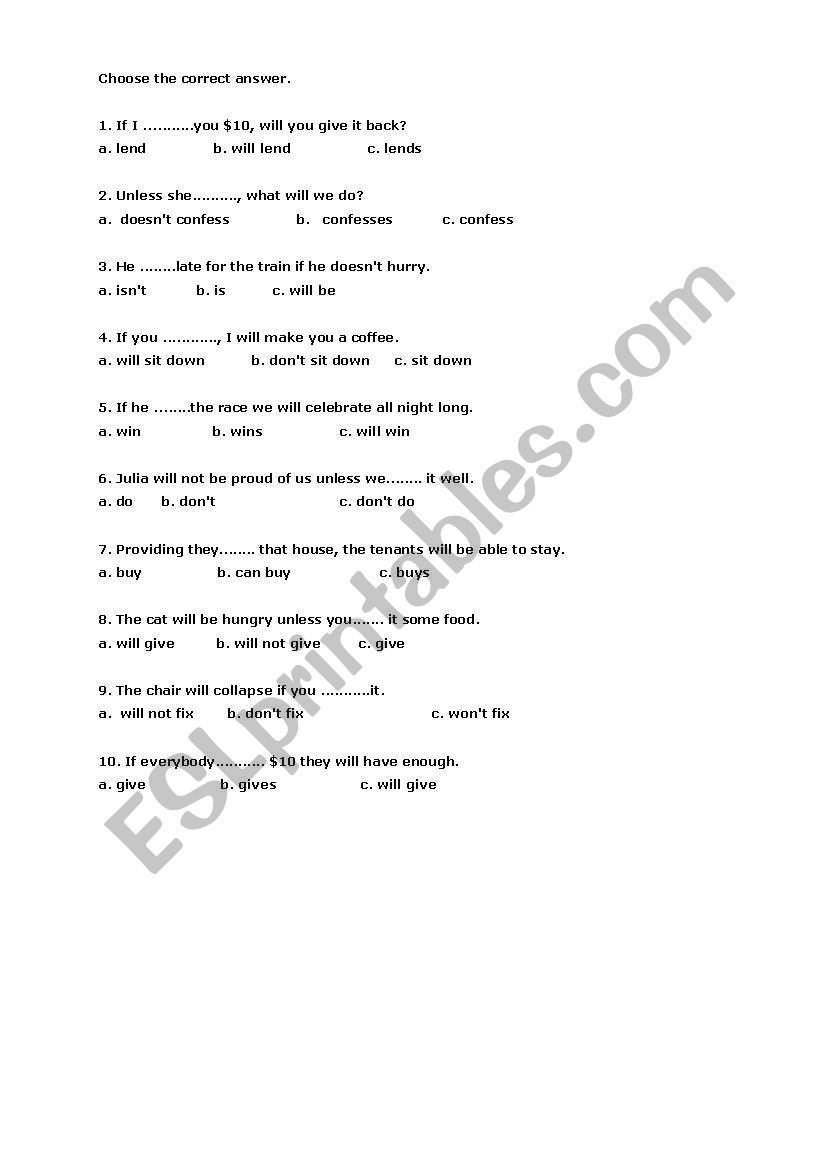 The exercise to practise 1st conditional.
