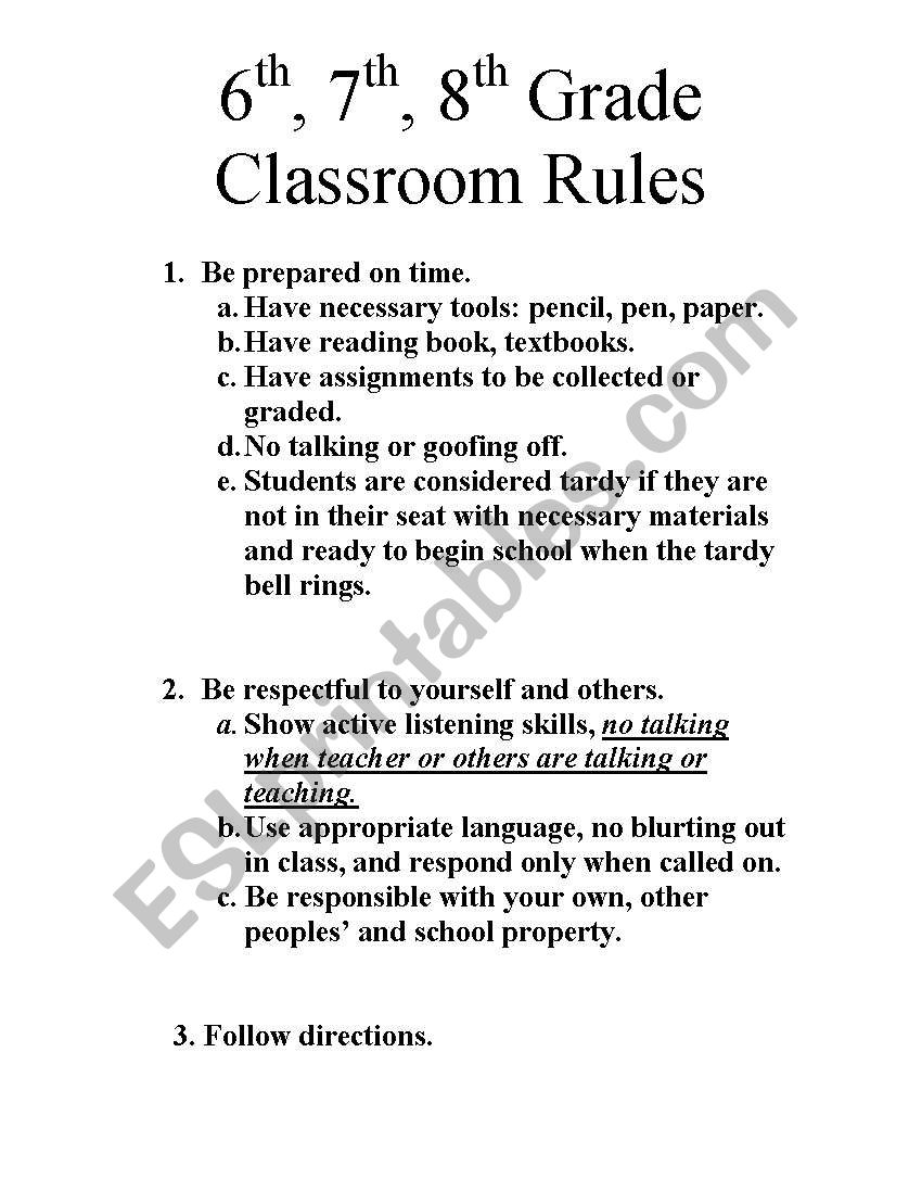 grade 7 rules worksheet