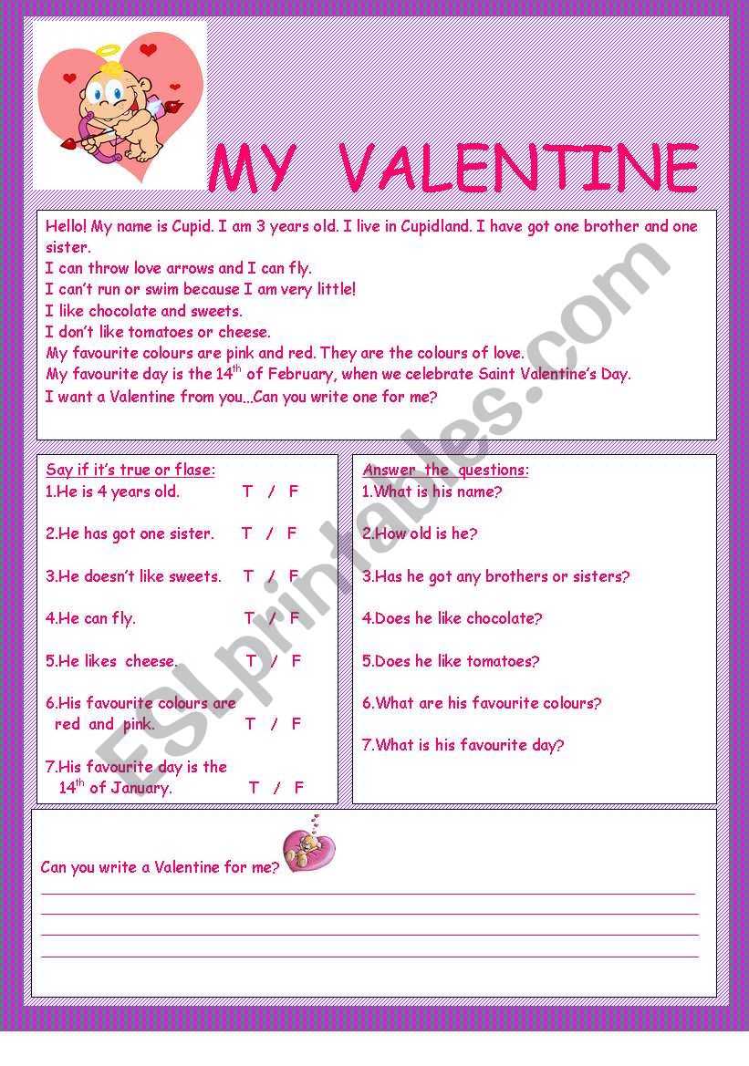 My Valetine worksheet