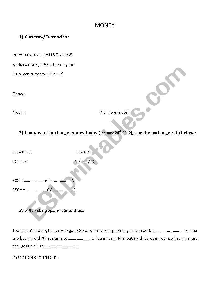 Money / Currency worksheet