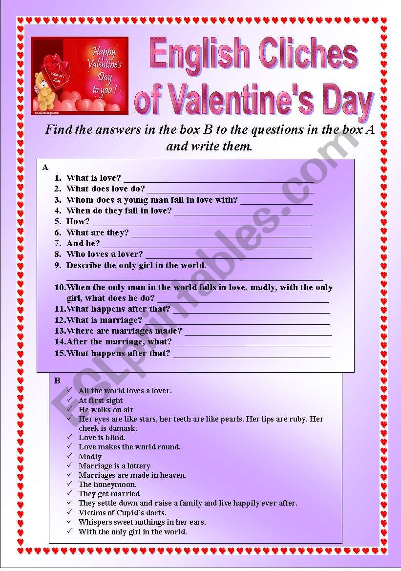 English Cliches of Valentines day