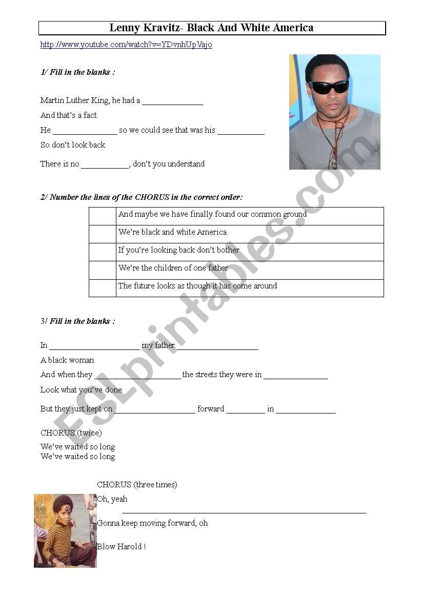 Black and White America worksheet