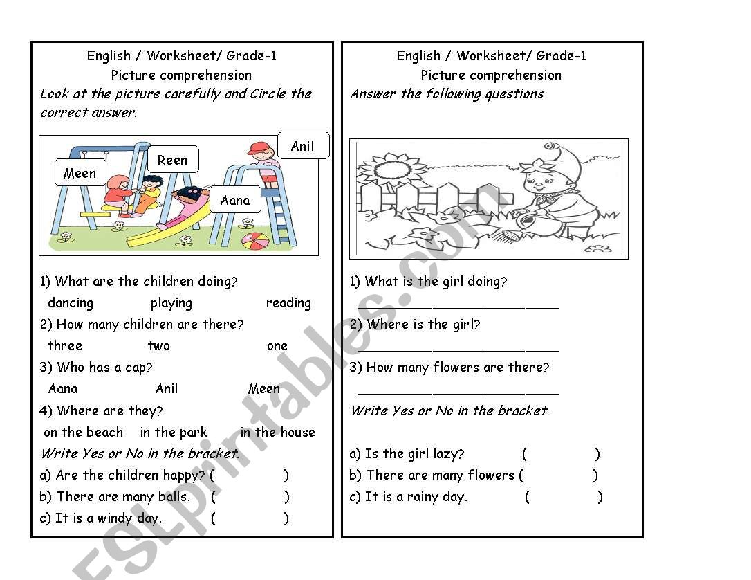 picture comprehension part 2 worksheet