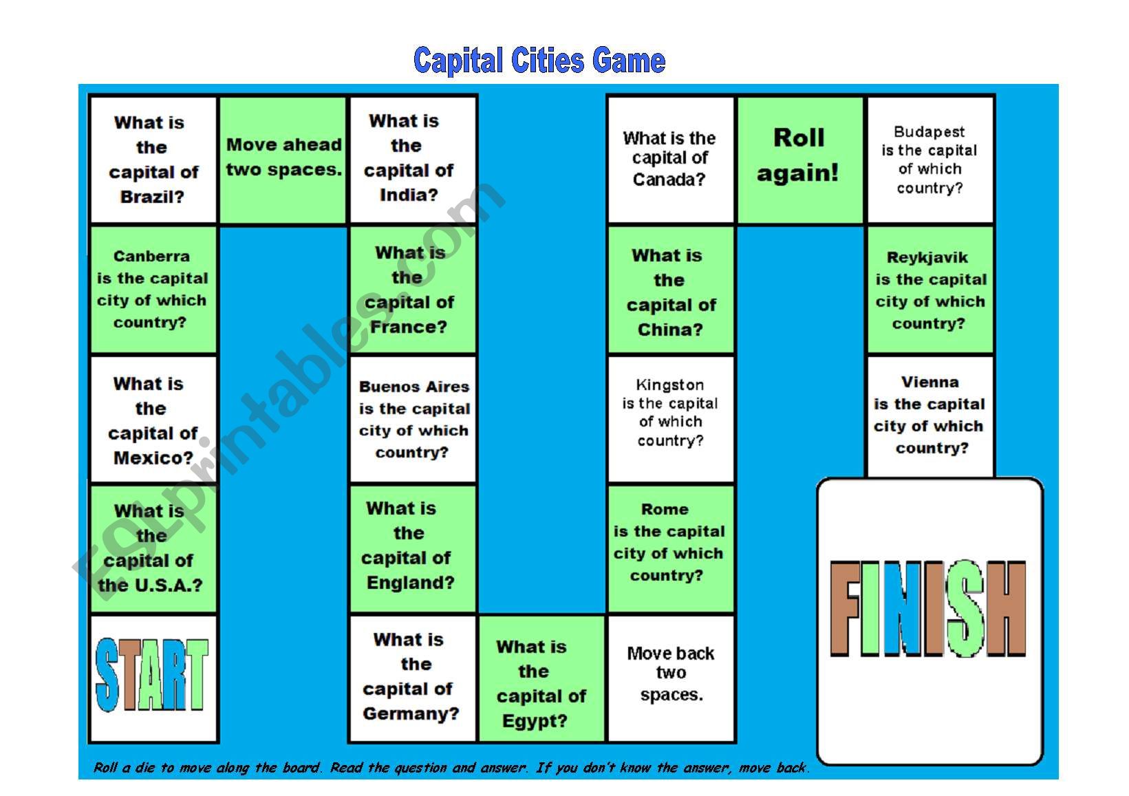Capital Cities Board Game worksheet