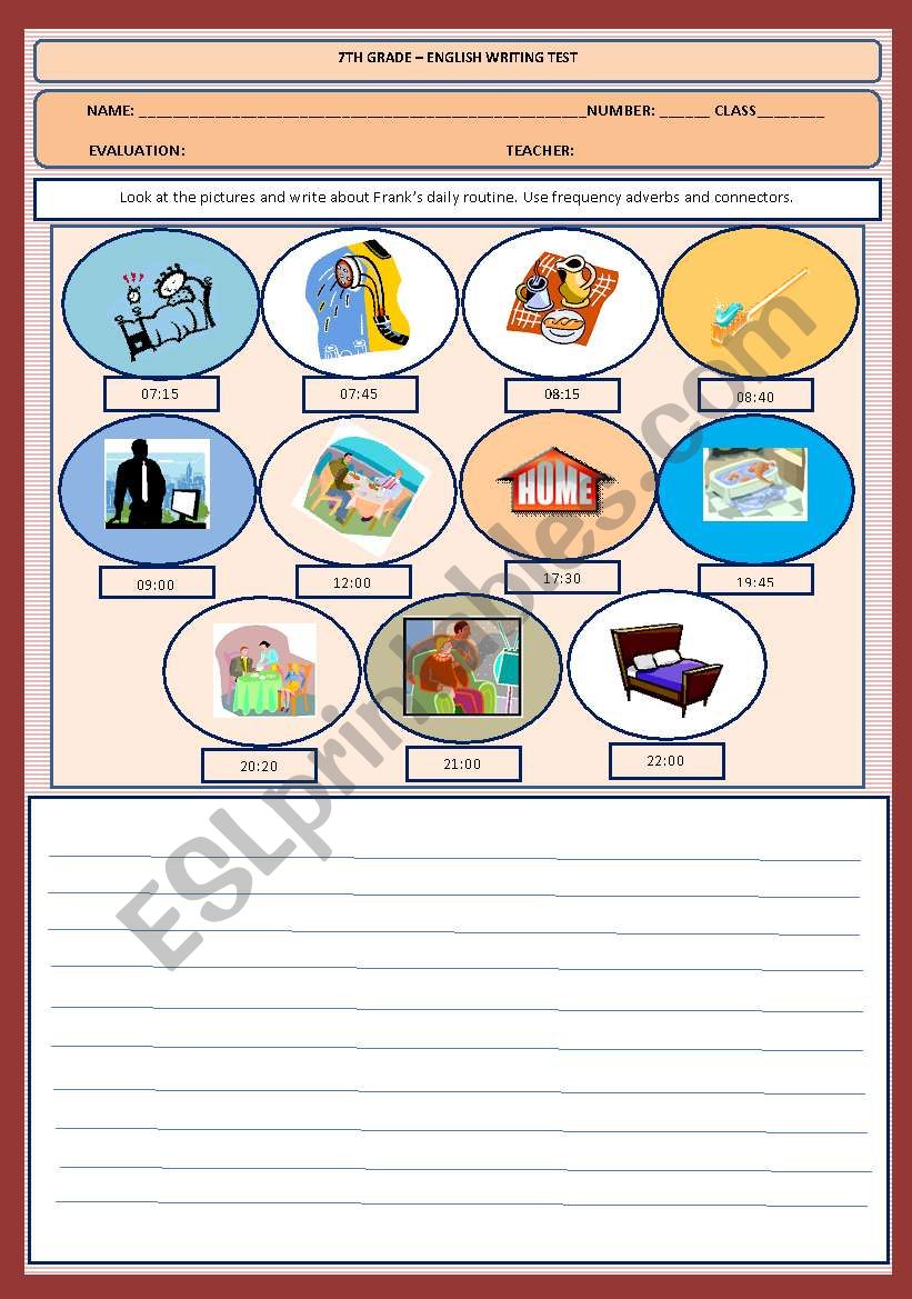 English Worksheets Daily Routine writing