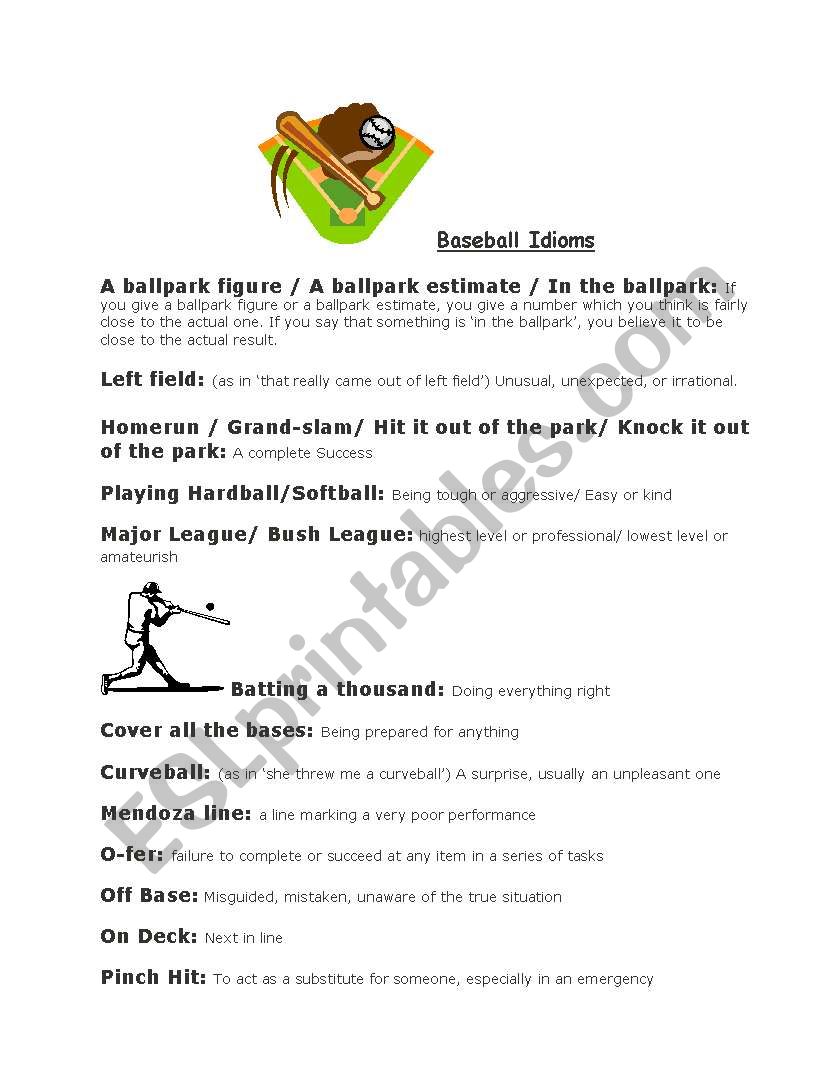 Baseball Idioms worksheet