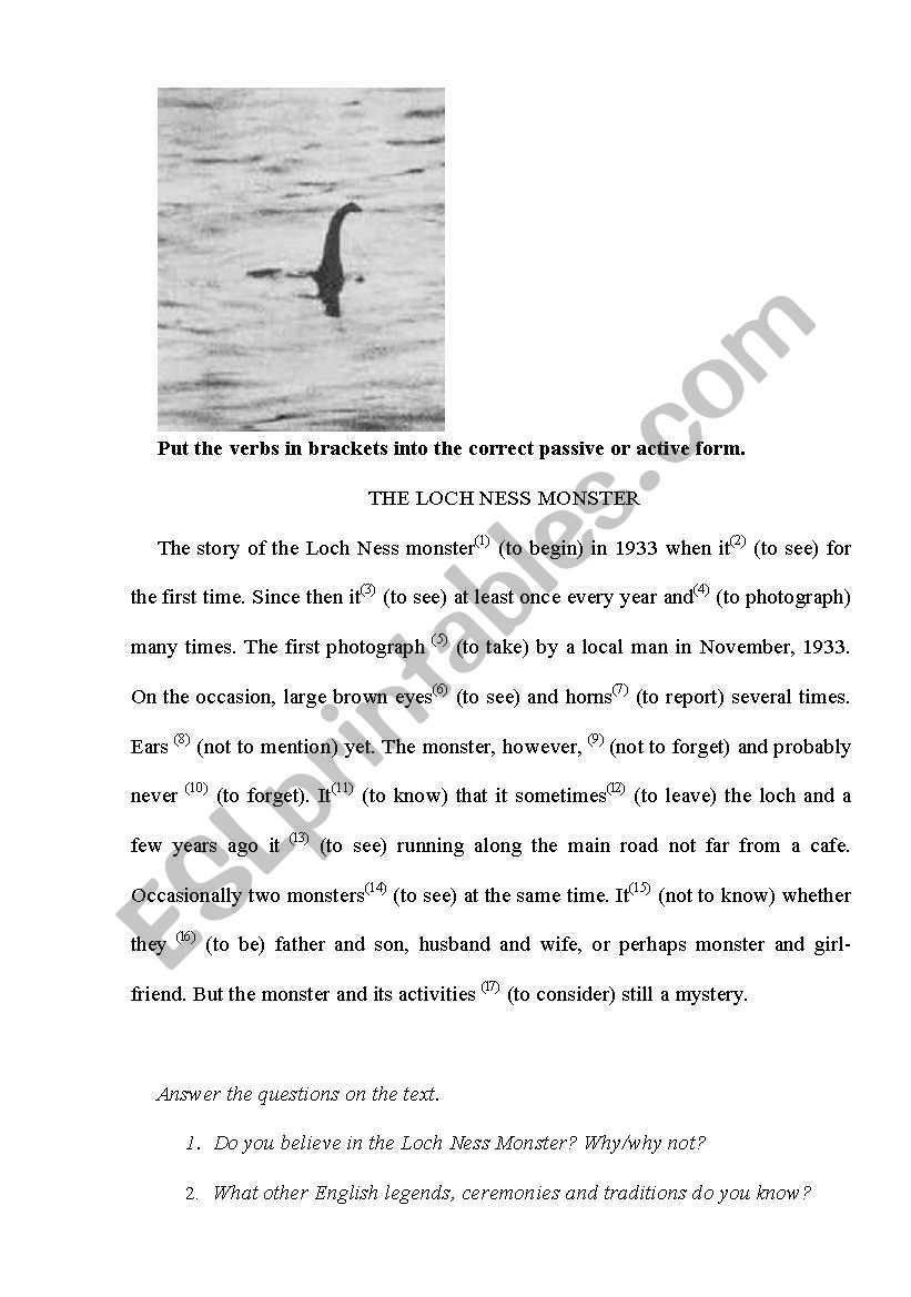 the Loch Ness Monster worksheet