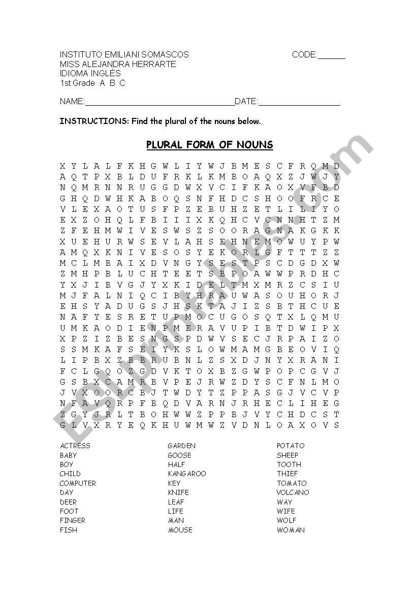 Plural of Nouns worksheet