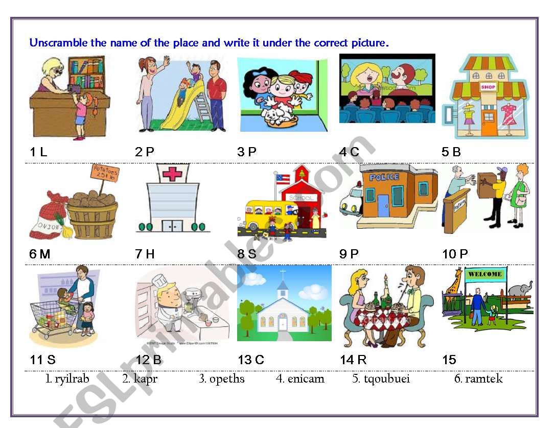 Places in town worksheet