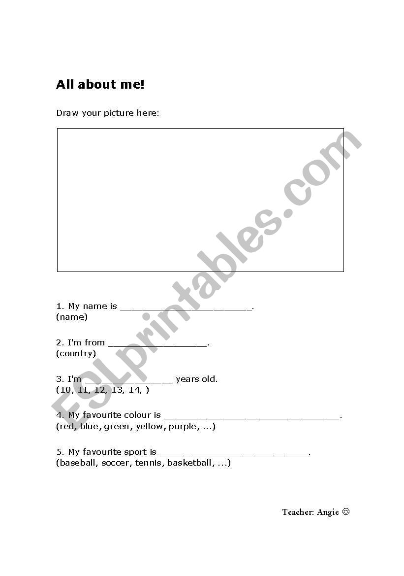 All about me worksheet