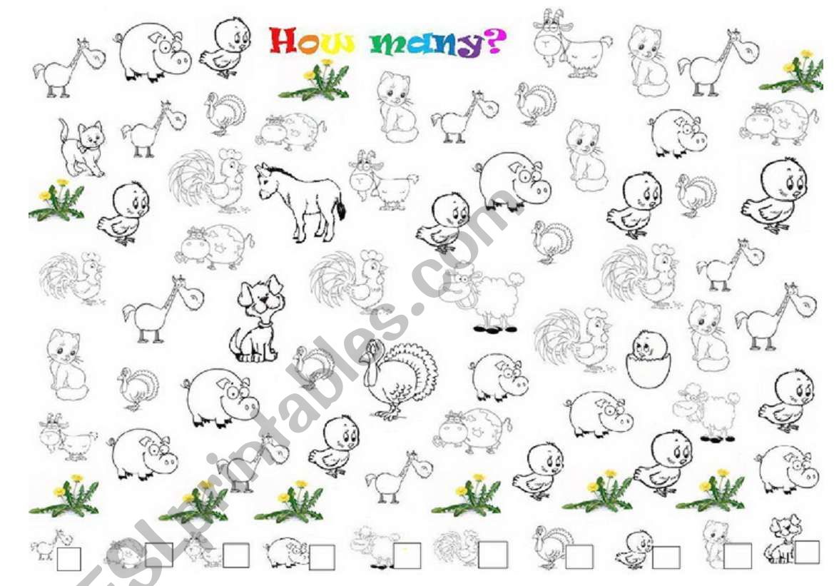 How many ? (farm animals) worksheet