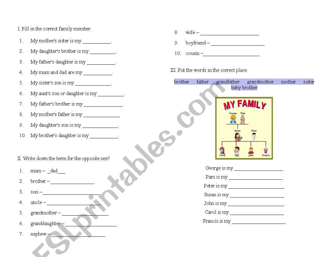 My Family worksheet