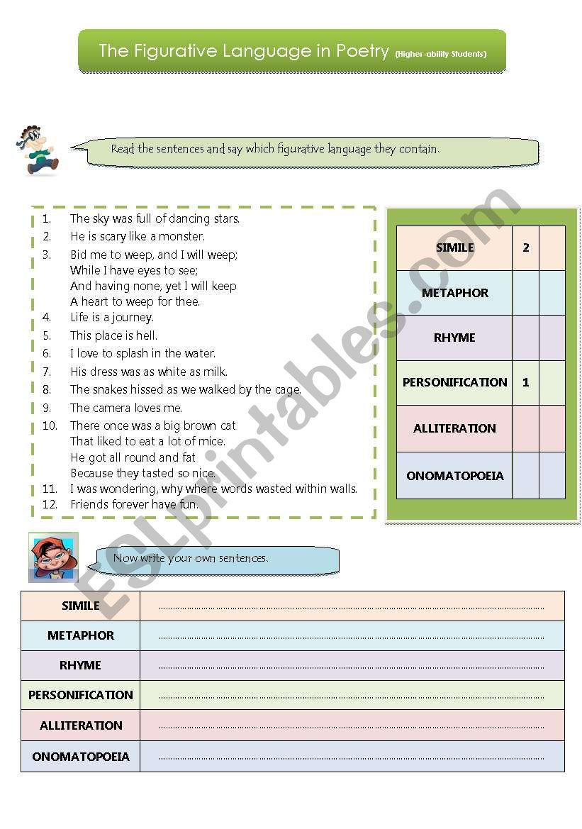 The Figurative Language Of Poetry ESL Worksheet By Mouradishere
